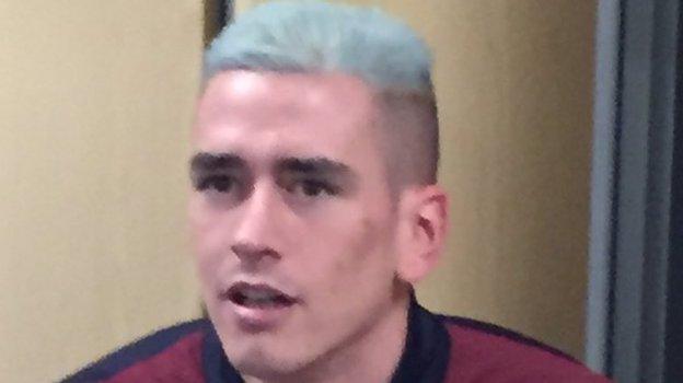 Hearts forward Jamie Walker with his blue hair