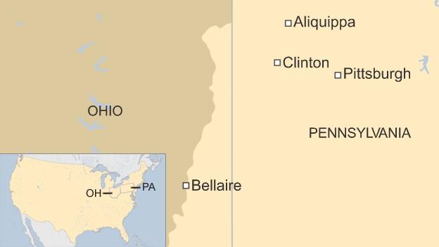 Map of Ohio and Pennsylvania