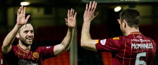 James McFadden and Stephen McManus celebrate for Motherwell