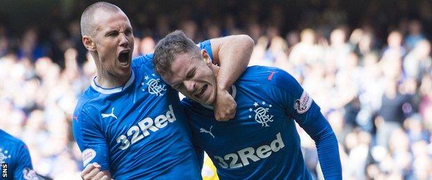 Rangers' Kenny Miller and Andy Halliday celebrate