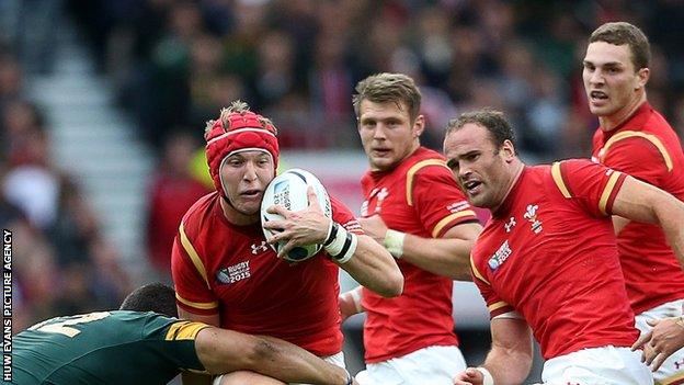 Tyler Morgan in action for Wales against South Africa