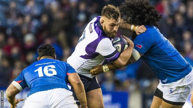 Jamie Bhatti made his Scotland debut against Samoa in November