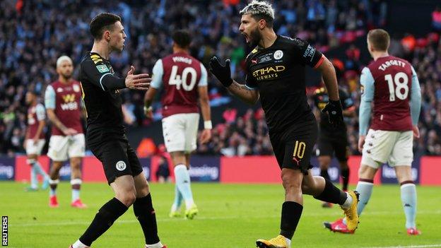 Phil Foden and Sergio Aguero celebrate