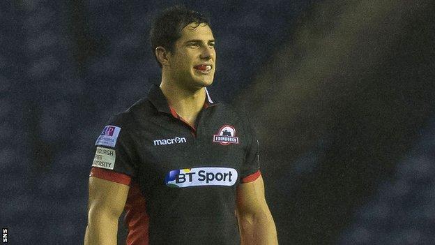 Edinburgh's Phil Burleigh takes a break during their Pro12 win over Scarlets