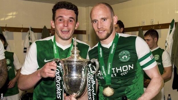 John McGinn and David Gray with the Scottish Championship trophy