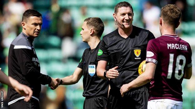 Paul Heckingbottom said he had "no issue" with the match officials during the Edinburgh derby