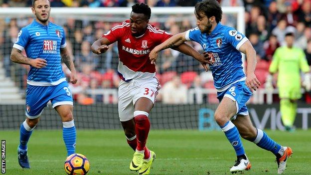 Jack Wilshere and Harry Arter in Bournemouth action