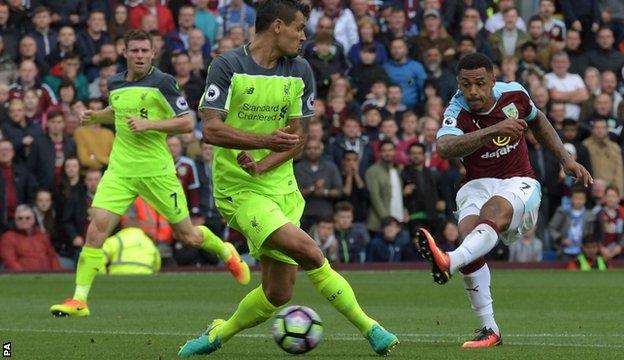 Andre Gray fires home Burnley's second goal