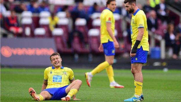 A dejected Andrew Dallas of Solihull Moors during the Vanarama National League Play-Off final match between Solihull Moors and Grimsby Town at the London Stadium