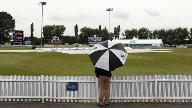 The pitch is covered at Derby