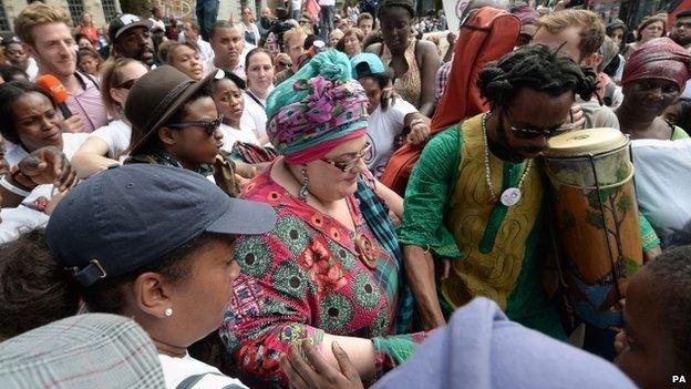 Camila Batmanghelidjh at a protest in support of the charity shortly after its closure