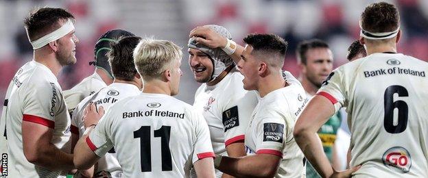 Ulster celebrate after beating Benetton