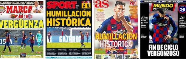 "Historical humiliation," "Shame" and "End of shameful cycle" were some of the headlines on the front of the Spanish sports newspapers on Saturday