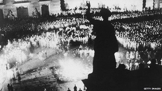 A crowd of 40,000 people watched books by authors not considered to conform to Nazi ideology being burned