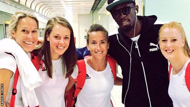 Maddie Hinch, Usain Bolt, Crista Cullen, Nicola White and Giselle Ansley