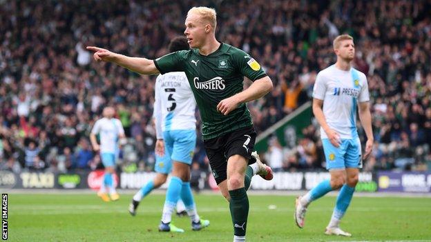 Ryan Broom celebrates scoring for Plymouth Argyle