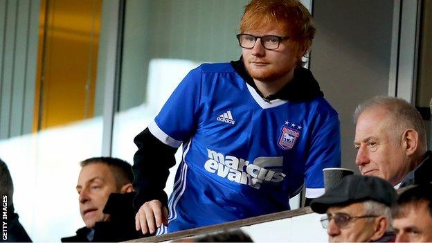 Ed Sheeran in the stands at Portman Road