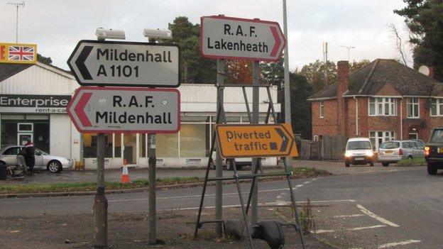 A11 road signs at Mildenhall