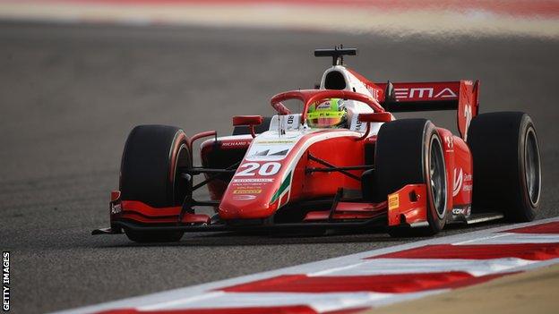 Mick Schumacher driving for Prema Racing at the Formula 2 Sakhir Sprint Race in Bahrain