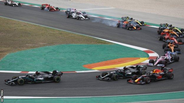 Hamilton leads the field at the start of the race