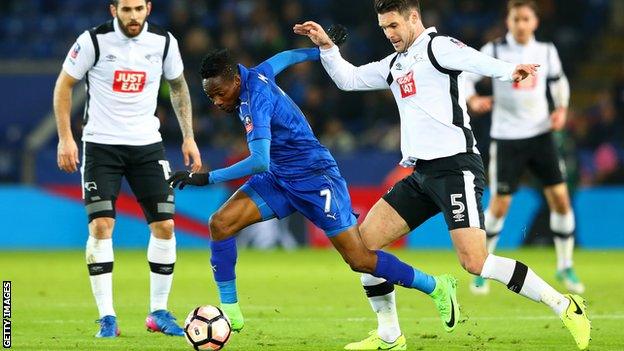 Jason Shackell (right) in action for Derby in the FA Cup against Leicester City