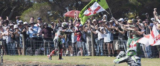 Jonathan Rea celebrates his Phillip Island double with fans