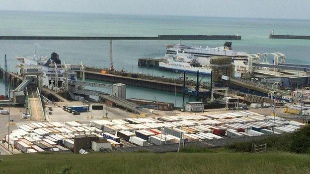 Lorries in Dover unable to get to Calais due to strike action