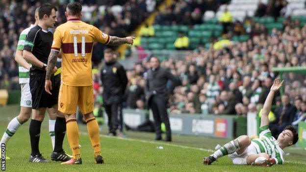 Kieran Tierney was floored by a Ryan Bowman challenge last Saturday