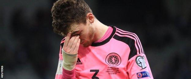 Andrew Robertson looks dejected after Scotland's draw in Slovenia