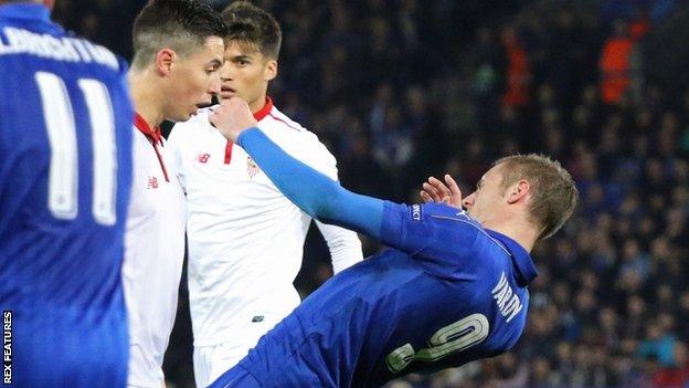 Samir Nasri picked up a second yellow card in the 74th minute for a clash of heads with Jamie Vardy