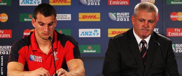 Sam Warburton and Warren Gatland in the media conference after Wales' 9-8 defeat by France in the 2011 World Cup semi-final