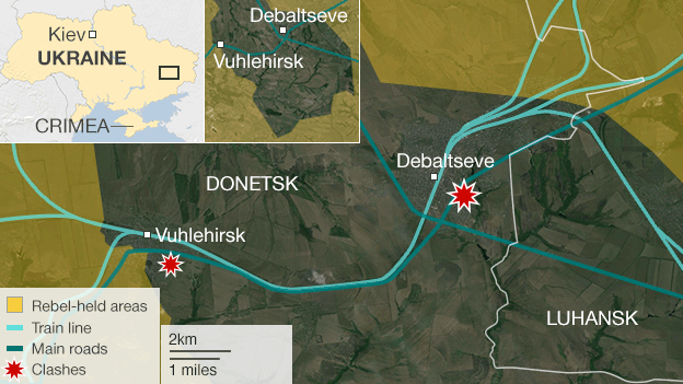 Map showing fighting around Debaltseve