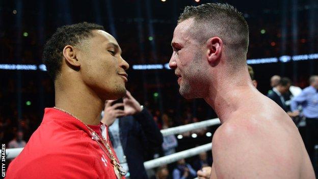 Scotland's Taylor (right) has 15 wins from 15 bouts and stands two inches taller than Prograis