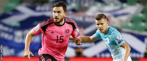 Robert Snodgrass in action for Scotland against Slovenia