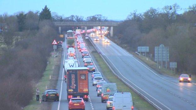 Traffic queuing to reach Posthouse Roundabout