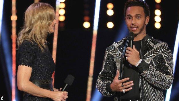 Lewis Hamilton speaking at the BBC Sports Personality of the Year awards