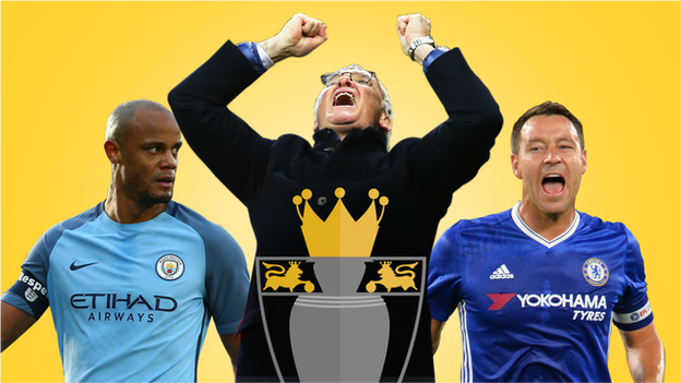 Vincent Kompany (left), Claudio Ranieri (centre) and John Terry (right)