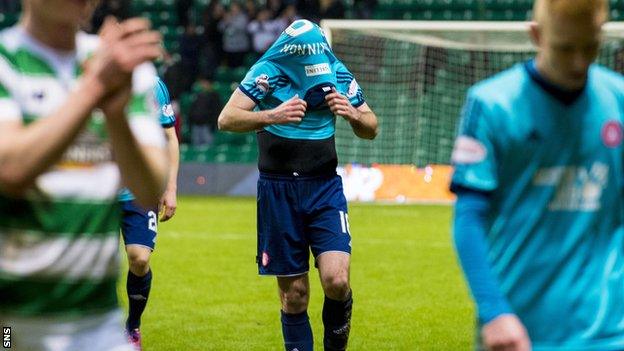 Hamilton players look disconsolate after losing 8-1 to Celtic