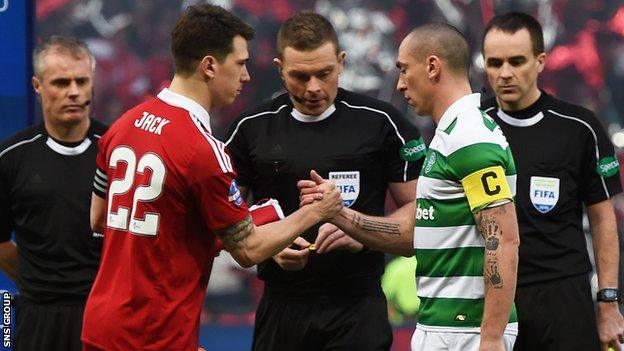 Ryan Jack with Celtic captain Scott Brown in the League Cup final