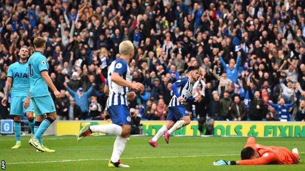 Aaron Connolly celebrates after scoring his second goal against Tottenham