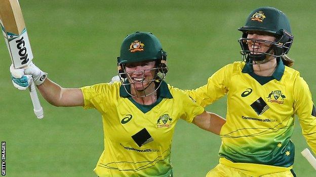 Beth Mooney and Rachael Haynes celebrate retaining the Ashes