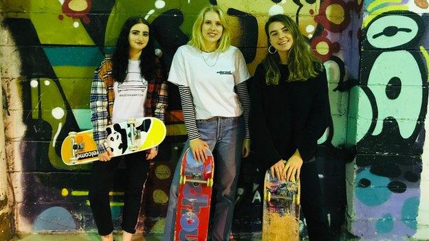 Female skaters Carissa, Emily & Pip