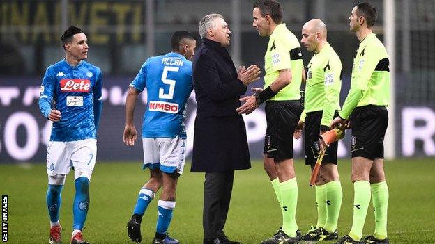 Napoli boss Carlo Ancelotti confronts Italian officials