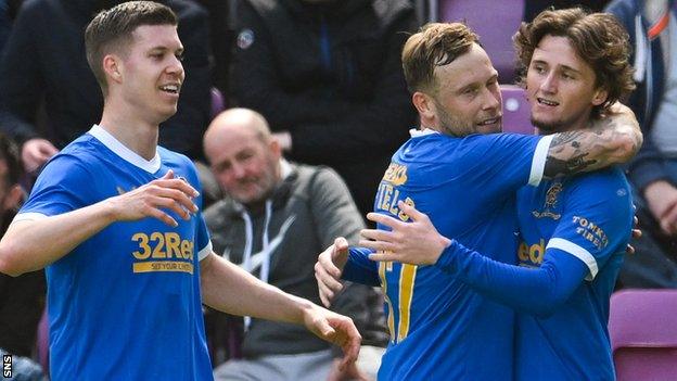 Cedric Itten and Alex Lowry (far right) both scored in the first half for Rangers