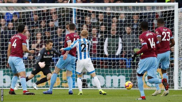 Alex Pritchard scores for Huddersfield against West Ham