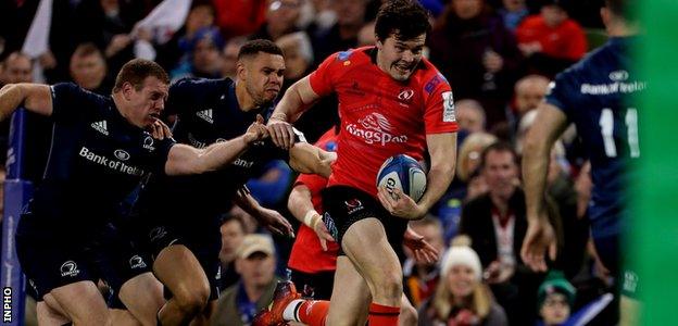 Ulster's Jacob Stockdale in action against Leinster during their European Champions Cup quarter-final