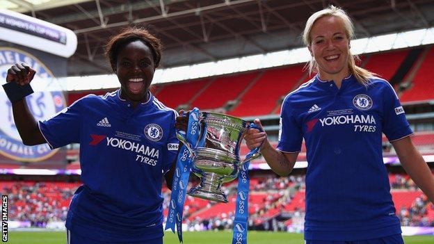 Eni Aluko and Gemma Davison with the Women's FA Cup