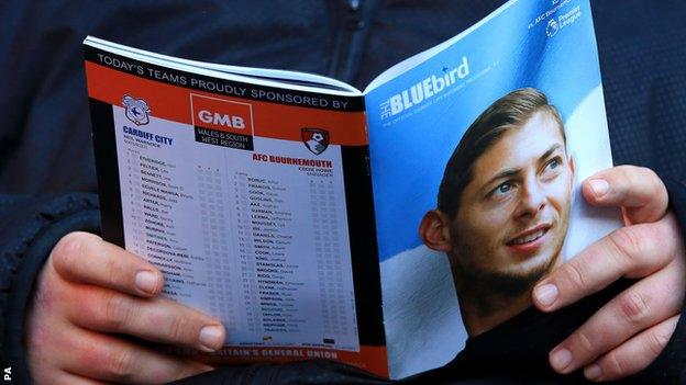 Sala's face was on the front of the match programme