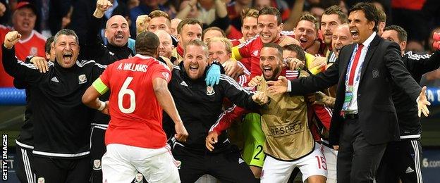 Wales celebrate v Belgium