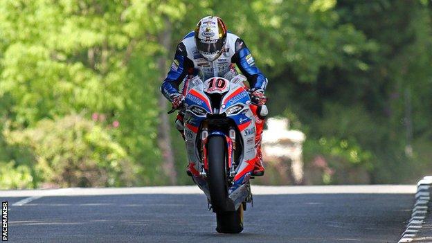 Peter Hickman in action during the Superbike race